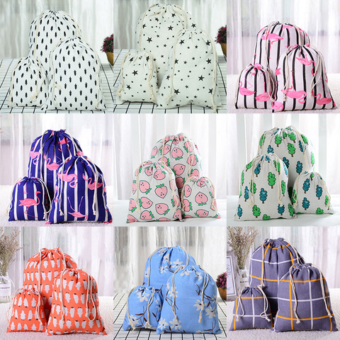 Peach Flamingo Star Drawstring Cotton Linen Storage Bag Christmas Gift Jewelry Organizer Makeup Cosmetic Coins Keys Bags 49002 ► Photo 1/6