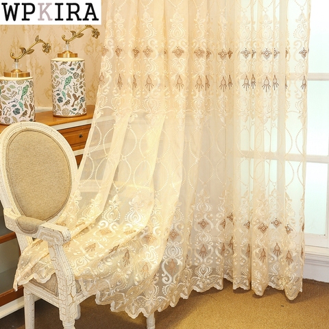 Upscale Curtains For Bedroom Luxury European Finished Curtains Fabric Embroidered Beige Tulle Cortinas For Living Room M072&40 ► Photo 1/6
