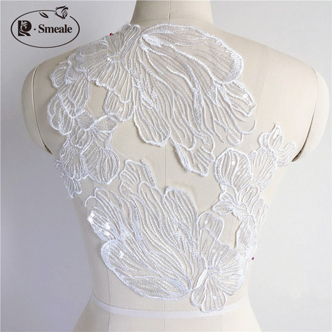 3Pieces /1set  French Lace Fabric Ivory White Embroidered Applique High-end Wedding Dress Accessories Handmade DIY RS362 ► Photo 1/6