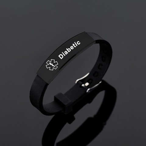 Black Stainless Steel Silicone Medical Alert ID Bracelet DIABETIC EPILEPSY SOS Bracelets Engraving Wristband For Men ► Photo 1/6