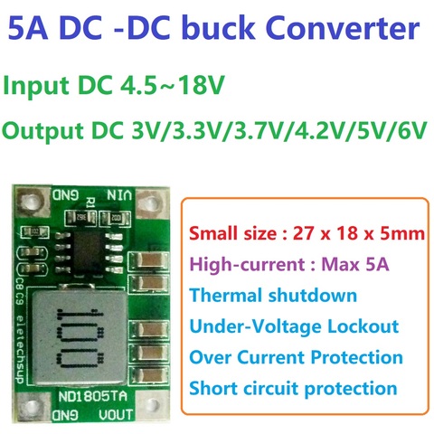 mini-size 5A DC-DC Converter Step-Down Module Voltage Regulator Buck Board 4.5V-18V to 3V 3.3V 3.7V 4.2V5V 6V ► Photo 1/6