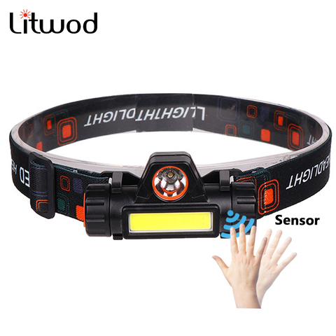 Built in Usb Rechargeable 18650 Battery Sensor XP-G Q5 Headlamp Head Lamp Headlight Waterproof 2500lm Cob Led Working Light 5w ► Photo 1/6