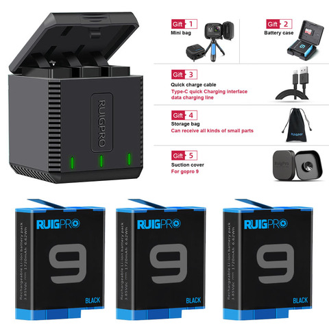 For go pro hero 9 Battery 3-Slot Charger / for GoPro Hero 9 Black Li-ion AHDBT-901 Batteria Camera Accessories ► Photo 1/6