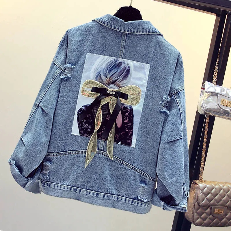 2022 Spring Autumn New Denim Jacket Women Short Paragraph Slim Slimming Hole Embroidered Denim Female  Clothing  Overcoat L118 ► Photo 1/6