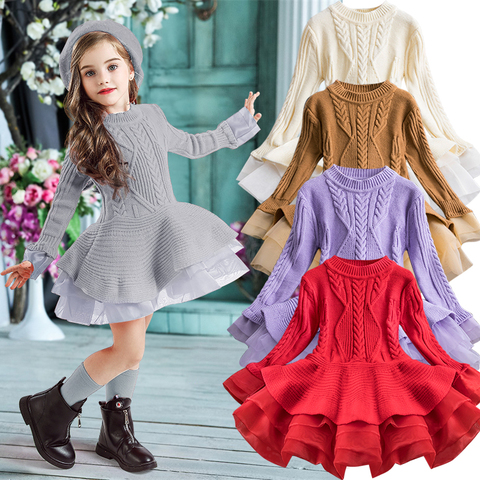 2022 Winter Knitted Chiffon Girl Dress Christmas Party Long Sleeve Children Clothes Kids Dresses For Girls New Year Clothing ► Photo 1/6
