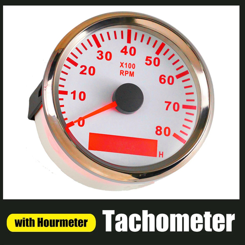 85mm Marine Tachometer 3000 4000 6000 RPM Tacho Meter Gauge Red Backlight With LCD Hour Meter For Car Boat Truck Auto 12V/24V ► Photo 1/6