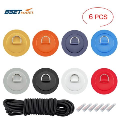 6PCS/lot Surfboard Dinghy Boat PVC Patch With Stainless Steel D Ring Deck Rigging Sup Round Ring Pad 5m Elastic Bungee Rope Kit ► Photo 1/6