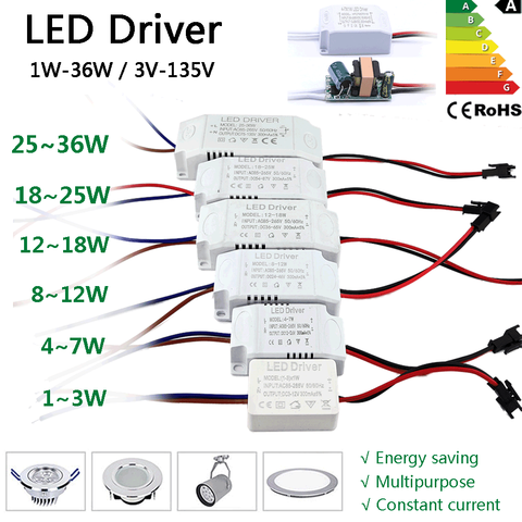 LED Driver 300mA Transformer Constant Current Power Supply Unit AC85-265V 110V 220V to DC 12V 24V 1W 3W 5W 10W 18W 20W 25W 36W ► Photo 1/6