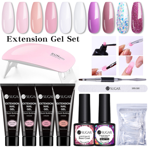 Price history Review on UR SUGAR Pro Poly UV Gel Kit With Lamp Pink Glitter Starter Set Quick Building Poly UV Gel All Manicures | AliExpress Seller -