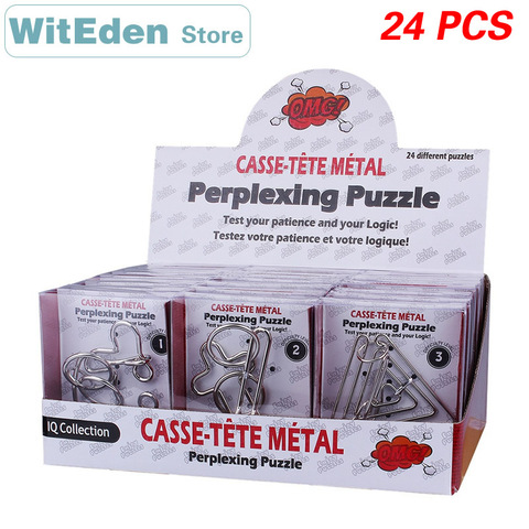 3D Metal Wire Casse-Tete Perplexing Puzzles 24PCS/Sets Classic Knot Intelligence Buckle Interlock IQ Collection Antistress Toys ► Photo 1/6
