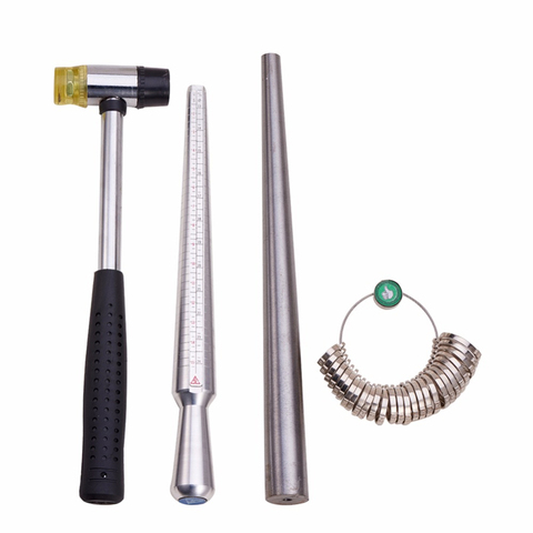 4 In 1 Jewelry Measuring Tool Sets Ring Size Sticks Ring Mandrel American Calibration Ring Sizers Installable Two Ways Hammers ► Photo 1/6
