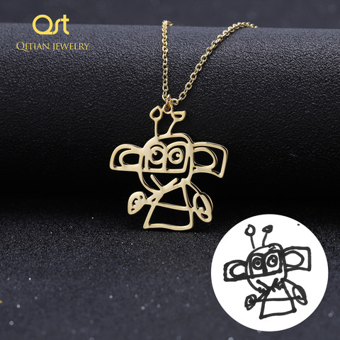 Buy Online Custom Children S Drawing Necklace Kid S Art Child Artwork Personalized Graffiti Necklaces Custom Your Design Name Logo Jewelry Alitools