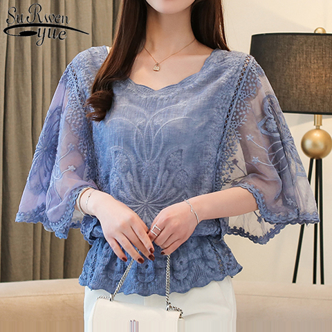 fashion woman blouses 2022 Summer New Chiffon Blouse Cotton Edge Lace Blouses Shirt Butterfly Flowe Women Shirt tops 4073 50 ► Photo 1/6