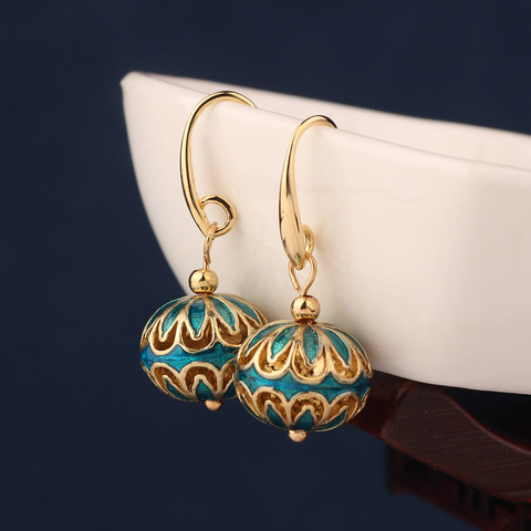 ethnic sky blue cloisonne earrings vintage flower round drop earrings for women and girl jewelry серьги ► Photo 1/6