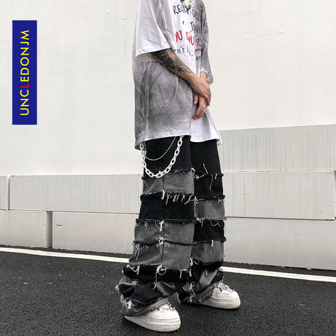 UNCLEDONJM Tassel Pants Men's Fashion Brand Ins Pendant Wide Leg Hip Hop Lazy Wind Jeans Couple's Pants Loose jeans men N06 ► Photo 1/6