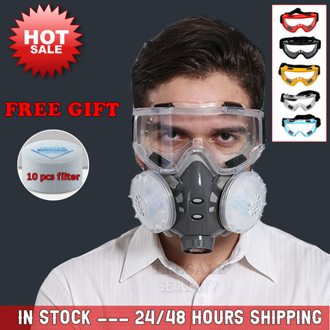 New Dust Mask Respirator Dual Filter Half Face Mask With Safety Glasses For Carpenter Builder Polishing Dust-proof +10 Filters ► Photo 1/6