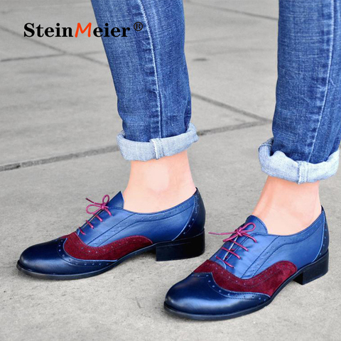Women's Flats Oxfords Genuine Leather Sneakers Ladies Brogues Vintage Handmade Casual Shoes For Woman Footwear ► Photo 1/6