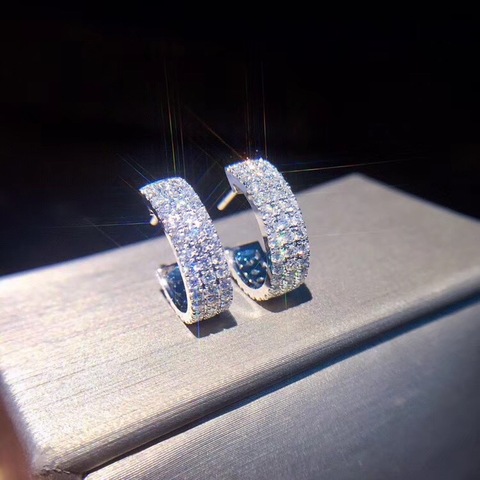 Luxurious 925 Sterling Silver Earrings three row 1.25ct cz Zircon Crystal Stud Earrings For Women oorbellen brincos pendientes ► Photo 1/6