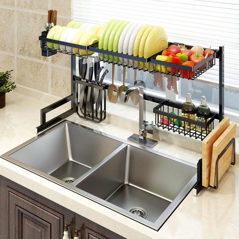 Kitchen Shelf Organizer Dish Drying Rack Over Sink Utensils Holder Bowl Dish Draining Shelf Kitchen Storage Countertop Organizer ► Photo 1/6