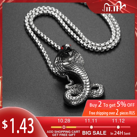 New Trendy Animal Cobra Shape Pendant Necklace Men's Necklace Metal Bohemian Red Crystal Inlaid Pendant Accessory Party Jewelry ► Photo 1/1