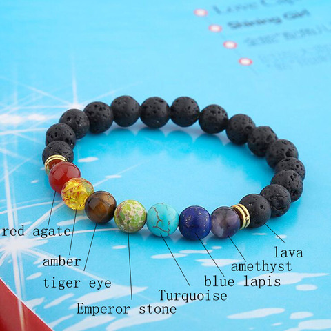 Natural Lava stone beads Healing Balance Chakra charm bracelet 8mm tiger eye bead Tibetan Buddha Prayer Bracelet for women men ► Photo 1/6