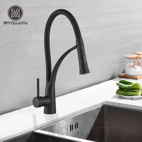 Matte Black  Kitchen Sink Faucet Pull Down Swivel Spout Kitchen Sink Tap Deck Mounted Bathroom Hot and Cold Water Mixers ► Photo 1/6