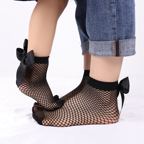 Fashion 2022 New Women Sexy Black Mesh Short Ankle Socks Girls Female Lady Fishnet with Cute Bow Breathable Korean Socks ► Photo 1/6