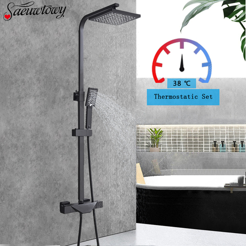 Black Brushed Shower Panel Shower Column  Led Waterfall Shower Se Sprayer Massage Nozzle Temperature Display Hot And Cold Water ► Photo 1/6