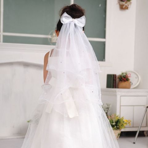 Handmade Double Layer Flower Girls Wedding Veils Cute Rhinestone Bowknot Costume ► Photo 1/5