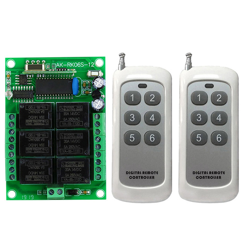 DC 12V 6 CH Channels 6CH RF Wireless Remote Control Switch Remote Control System receiver transmitter 6CH Relay 315/433 MHz ► Photo 1/2