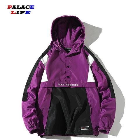 Men Harajuku Patchwork Jackets Coats 2022 Fashion Hit Color Streetwear Vintage Windbreaker Korean Casual Hooded Bomber Jackets ► Photo 1/6