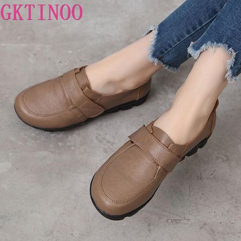 GKTINOO Spring Ladies Genuine Leather Handmade Shoes Women Hook &Loop Flat Shoes Women 2022 Autumn Soft Loafers Flats ► Photo 1/6