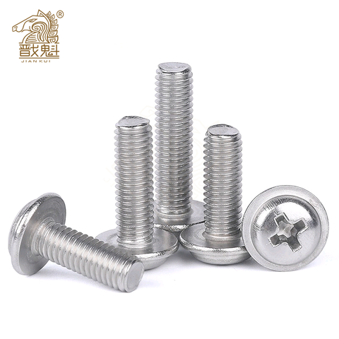 10/50pc M2M2.5M3M4M5 304 A2 Stainless Steel PWM DIN967 Cross Phillips Pan Round Truss Head With Washer Padded Collar Screw Bolt ► Photo 1/5