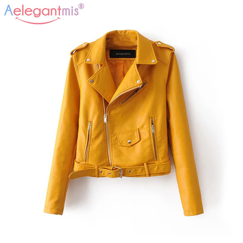 Aelegantmis Autumn New Short Soft Faux Leather Jacket Women Fashion Zipper Motorcycle PU Leather Jacket Ladies Basic Street Coat ► Photo 1/6