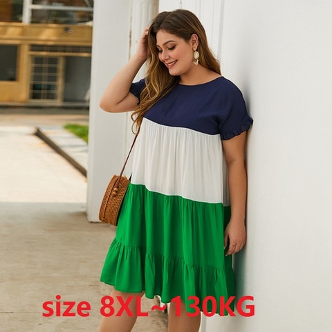 Women Casual Dressess Plus Size 6XL 7XL 8XL O Neck Short Sleeve Patchwork Tassel Loose Cotton Dresses Ladies Casual Large Dress ► Photo 1/6