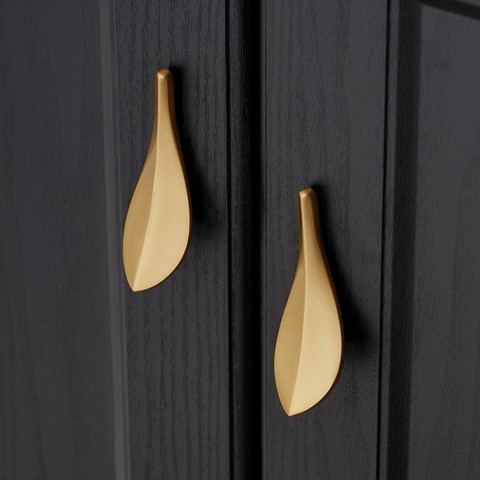 YUTOKO 1piece Nordic Style Solid Brass Gold Leaf Shaped 32mm Cabinet Knob Door Pulls Furniture Handles Knob ► Photo 1/6