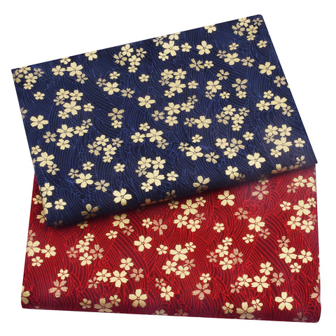 Red, Navy Blue With Golden Blossom Cotton Bronzing Fabric, Precut Sewing Fabric Patchworks Quilting DIY Japanese Fabric ► Photo 1/5