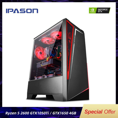 IPASON Battlefield S5 Gaming Computer R5 2600 8G 256G 1050TI/1650/1660S Desktop Assembly Machine Complete PC For Gta5/PUBG/LOL ► Photo 1/6