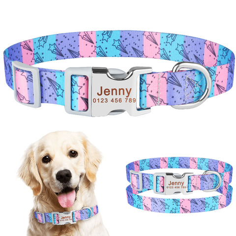 Adjustable Nylon Cool Dog Collar Custom Carved Name Phone Blue Pitbull Personalized Dog Collar Pet Dog Tag Printing Collar ► Photo 1/6