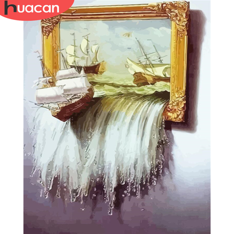 HUACAN DIY Pictures By Number Boat Kits Drawing On Canvas Painting By Numbers Seascape Hand Painted Paintings Art Home Decor ► Photo 1/6