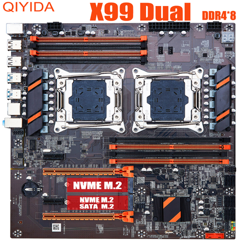 X99 dual CPU motherboard LGA 2011 v3 v4 E-ATX USB3.0 SATA3 with dual Xeon processor motherboard with M.2 slot dual M.2 ► Photo 1/6