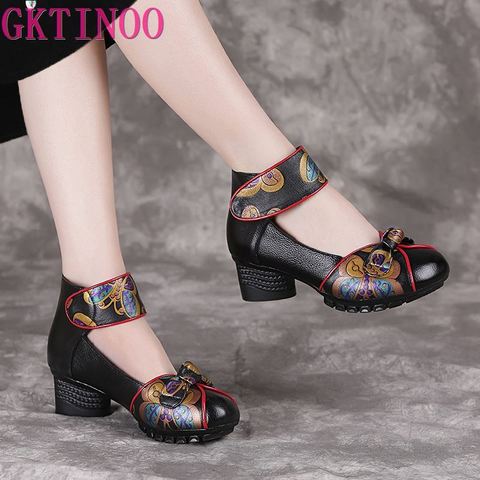 GKTINOO 2022 Spring Autumn New Retro Genuine Leather Platform Shoes Women's Pumps High Heel Soft Bottom Shoes Women Designers ► Photo 1/6