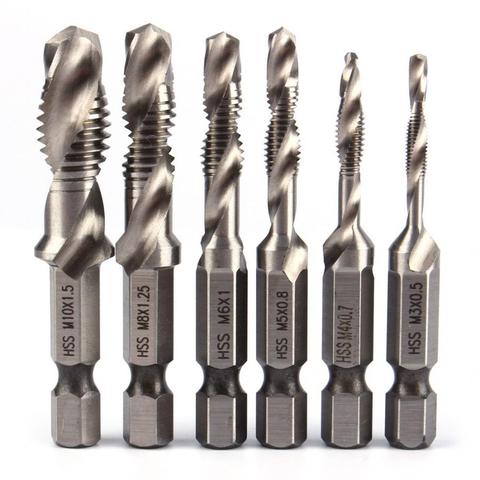 6pcs Tap Drills Hexagonal Handle Compound Tap Drills Bit HSS 1/4