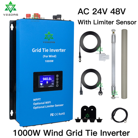 MPPT 1000W Grid Tie 3 Phrase Inverter Wind Power Microinverter Pure Sine Wave with limiter for 24V 48V AC wind turbine generator ► Photo 1/6