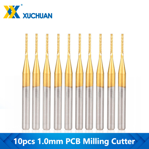 10pcs 1.0mm Titanium Coated CNC Machine Router Bit Carbide PCB Milling Cutter 