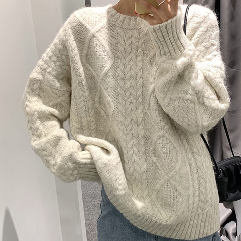 3 colors 2022 Autumn Winter Women Pullovers and Sweaters Jumper loose mohair soft Warm Female thick knitted Sweater (N0057) ► Photo 1/6