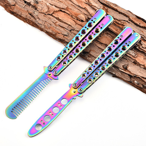 Foldable Comb Stainless Steel Practice Training Butterfly Knife Comb Beard Moustache Brushes Hairdressing Styling Tool tijeras ► Photo 1/1
