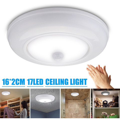 17 pcs LED Motion Sensor Ceiling Light 6V Wireless 4*AA Battery Powered Automatic Cabinet Lamp 3W Warm White Lighting for Room ► Photo 1/6