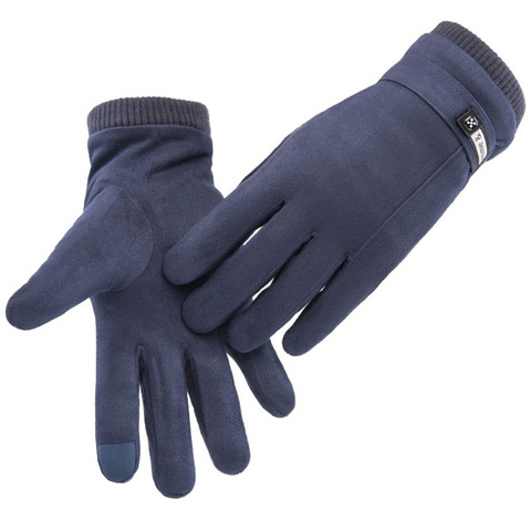 New Winter Men Sports Plus Plush Thick Warm Cashmere Cycling Riding Mittens Elastic Suede Leather Touch Screen Driving Glove C62 ► Photo 1/6