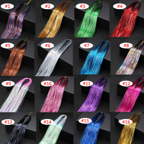 16 Colors 90cm Party Holographic hair accessories Glitter Hair Tinsel Sparkle Extensions 150Strands Bling twinkle hair extension ► Photo 1/6